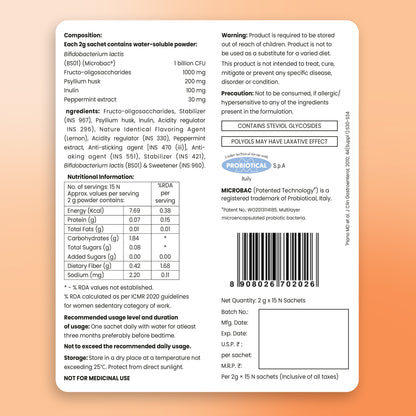 Nutrition label showing ingredients and formulation details of the supplement