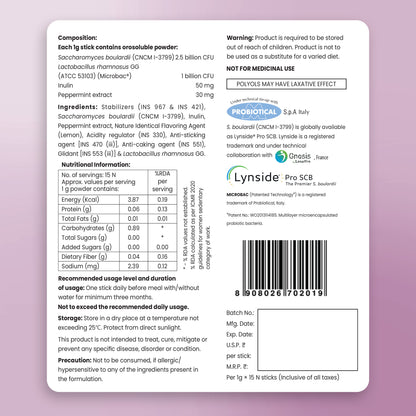 Nutritional information and ingredient list on De-Bloat Me supplement packaging